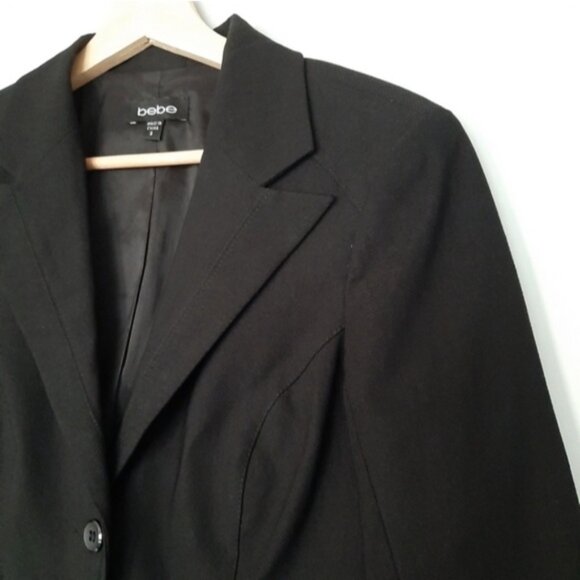 BEBE Cropped Satin Detail 3/4 Sleeve Blazer Jacket Button Front Black Sz 8 - Picture 4 of 15
